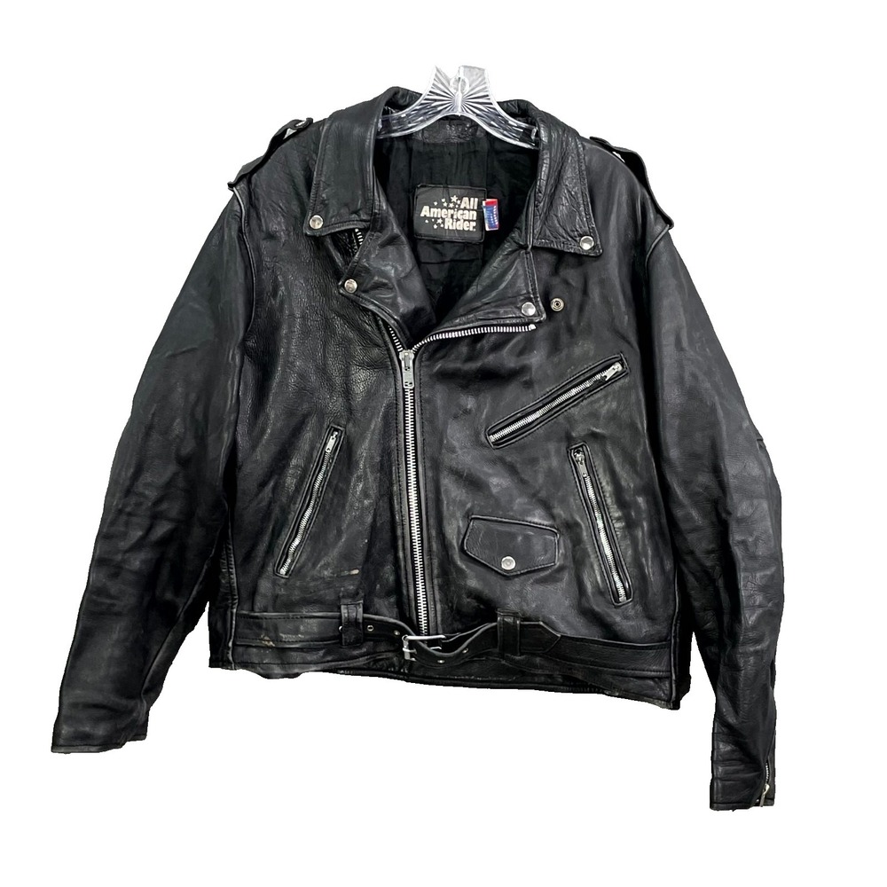 Vintage All‎ American Rider Biker Jacket Mens 46 Leather Motorcycle Made in USA